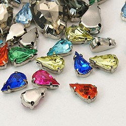 Sew on Rhinestone, Multi-strand Links, Acrylic Rhinestone, with Brass Prong Settings, Garments Accessories, teardrop, Mixed Color, Platinum Metal Color, 10x6x5mm, Hole: 1mm(X-GACR-A001-6x10-P)