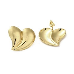 Ion Plating(IP) 304 Stainless Steel Stud Earrings, Heart, Real 18K Gold Plated, 20.5x23.5mm(EJEW-C082-03C-G)