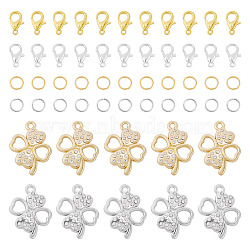 DIY Pendant Decoration Making Kits, Includes 30Pcs Clover Alloy Rhinestone Pendants, 200Pcs 304 Stainless Steel Open Jump Rings, 30Pcs Zinc Alloy Lobster Claw Clasps, Platinum & Golden, 23x17.5x3.5mm, Hole: 1.8mm(FIND-TA0009-99)