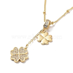 Clover Brass Micro Pave Cubic Zirconia Pendant Necklaces for Women, Light Gold, 17.32 inch(440mm)(NJEW-A015-11KCG)
