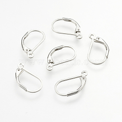 925 Sterling Silver Hoop Earrings, Lever Back Earrings, Platinum, 16x9x1.5mm, Hole: 1mm, Pin: 1mm(X-STER-K037-021A)