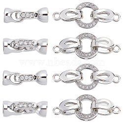 8 Sets 2 Styles Brass Micro Pave Cubic Zirconia Fold Over Clasps, Platinum, Clasp: 12~25.5x6.5x6mm, 4 sets/style(KK-DC0001-65)