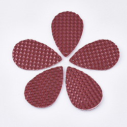 PU Leather Pendants, Imitation Woven Rattan Pattern, Teardrop, Brown, 57x37x2mm, Hole: 1.4mm(FIND-S300-39B-02)