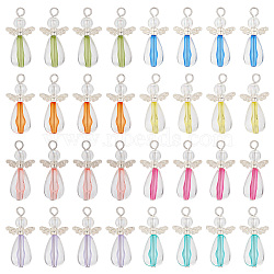 Elite 4Sets Transparent Acrylic Pendants, with Alloy Findings, Angel, Mixed Color, 27mm, Hole: 3mm, about 8pcs/set(FIND-PH0009-57)