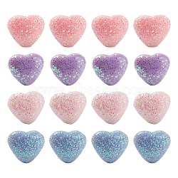 80Pcs 4 Colors Opaque Acrylic Beads, with Glitter Powder, Heart, Mixed Color, 8x9.5x5.5mm, Hole: 1.4mm, 20pcs/color(MACR-FS0001-02)