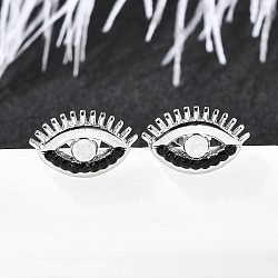 304 Stainless Steel Stud Earrings, with Rhinestone, Eye, Stainless Steel Color, 11x17mm(EJEW-F361-13P)