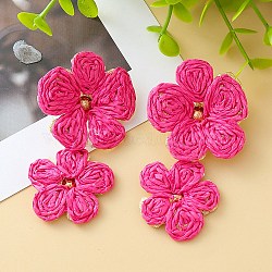 Flower Brass Findings Raffia Dangle Stud Earrings, Golden, Camellia, 64mm(FS-WG044A9-02)