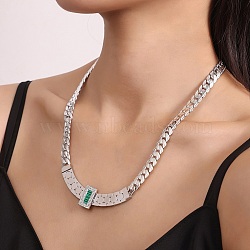 304 Stainless Steel Chunky Necklaces, with Synthetic Malachite, Stainless Steel Color, 19.17 inch(48.7cm)(NJEW-Q322-03P)