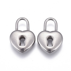 304 Stainless Steel Pendants, Heart Lock, Stainless Steel Color, 19x13x5mm, Hole: 4x6mm(STAS-F249-22P-02)