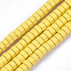 Spray Painted Non-magnetic Synthetic Hematite Beads Strands, Matte Style, Hexagon, Yellow, 3x6x5mm, Hole: 0.7mm, about 125pcs/strand, 16.1 inch(G-T116-27-24)