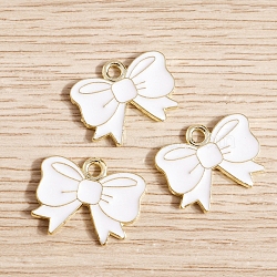 Alloy Enamel Pendants, Light Gold, Bowknot Charm, White, 16x13mm, 10pcs/set(PW-WG6F960-03)