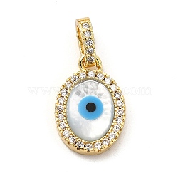 Brass Micro Pave Cubic Zirconia Charms, with Cellulose Acetate(Resin) Evil Eye, Golden, Oval, 12x10.5x3.5mm, Hole: 5.5x3.5mm(KK-C009-02D)