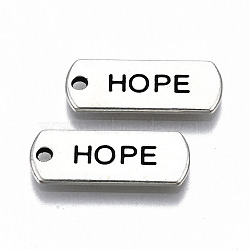 Tibetan Style Alloy Pendants, Lead Free & Cadmium Free, Inspirational Message Charms, Rectangle with Word Hope, Antique Silver, 8x20.5x1.5mm, Hole: 1.6mm, about 650pcs/1000g(TIBE-S314-132AS-RS)