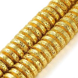 Electroplated Natural Lava Rock Beads Strands, Disc, Heishi Beads, Golden Plated, 10x3mm, Hole: 1.5mm, about 125pcs/strand, 15.91''(40.4cm)(G-I360-A05-01)