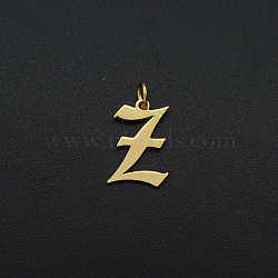 Ion Plating(IP) 201 Stainless Steel Pendants, with Jump Ring, Old English, Letter, Laser Cut, Real 18K Gold Plated, Letter.Z, 16x11x1mm, Hole: 3mm(A-STAS-R111-JA566-Z)