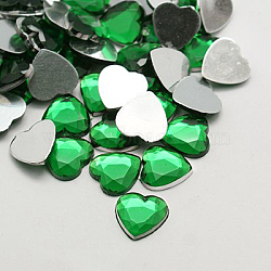 Imitation Taiwan Acrylic Rhinestone Cabochons, Flat Back & Faceted, Heart, Sea Green, 12x12x2.5mm, about 500pcs/bag(GACR-A025-12x12mm-09)