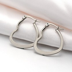 Tarnish Resistant 201 Stainless Steel Hoop Earrings, with 304 Stainless Steel Pin, Hypoallergenic Earrings, Heart, Stainless Steel Color, 25.5x20x2mm, Pin: 1x0.6mm(EJEW-P066-06C)