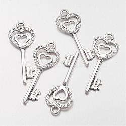 Alloy Pendants, Cadmium Free & Nickel Free & Lead Free, Skeleton Key Pendants, Antique Silver, 50x18x3mm, Hole: 4mm(PALLOY-A18911-AS-FF)