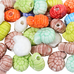 50Pcs Handmade Porcelain Ceramic Beads, Bright Glazed Porcelain, Shell Shape, Mixed Color, 14x12x7.5~8mm, Hole: 2~2.5mm(PORC-PA0001-16)