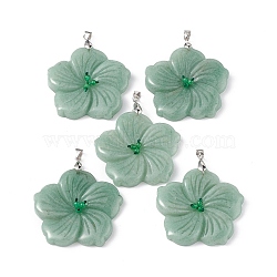 Natural Green Aventurine Big Pendants, Peach Blossom Charms, with Platinum Plated Alloy Snap on Bails, 57x48x9mm, Hole: 6x4mm(X-G-B040-01P-06)