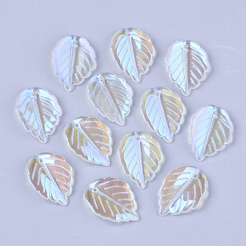 Transparent Glass Pendants, AB Color Plated, Leaf, Clear AB, 23.5x17x4.5mm, Hole: 1.2mm