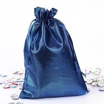Rectangle Cloth Bags, with Drawstring, Dark Blue, 17.5x13cm