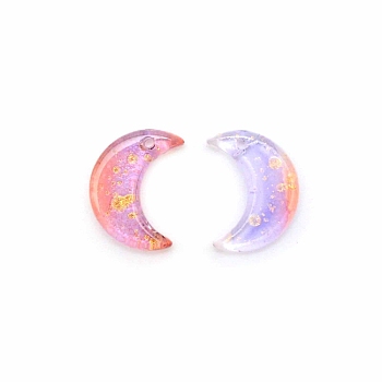 Glass Pendants, with Glitter Powder, Crescent Moon Charms, Plum, 16x11.5x3.2mm, Hole: 1.2mm