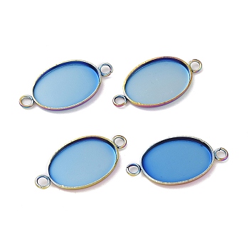 Ion Plating(IP) 304 Stainless Steel Cabochon Connector Settings, Plain Edge Bezel Cups, Oval, Rainbow Color, Tray: 18.5x13.5mm, 24.5x14x1.5mm, Hole: 2mm
