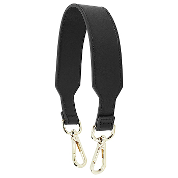 Cow Leather Bag Straps, Wide Bag Handles, with Zinc Alloy Swivel Clasps, Purse Making Accessories, Black, 420x35.5x3.5mm