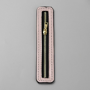 Zinc Alloy Zipper, with PU Leather Frame, for Crochet Purse Making, Pink, 18x3.6x0.95cm