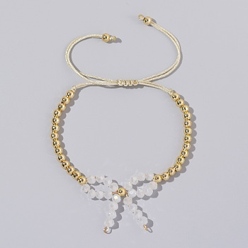 Elegant Butterfly Bow Girl Style Bracelet Gold-plated Copper Beads Pearl-like