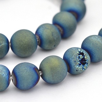 Electroplate Natural Agate Round Beads Strands, Dyed, Green Plated, 8mm, Hole: 1mm, about 48pcs/strand, 15.3 inch