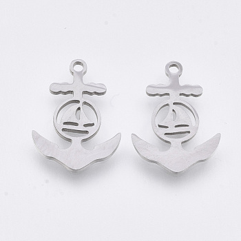 201 Stainless Steel Pendants, Laser Cut Pendants, Anchor, Stainless Steel Color, 18.5x13x1mm, Hole: 1.4mm