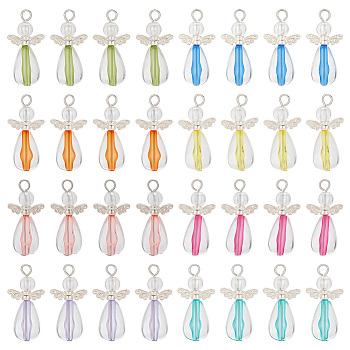 Elite 4Sets Transparent Acrylic Pendants, with Alloy Findings, Angel, Mixed Color, 27mm, Hole: 3mm, about 8pcs/set