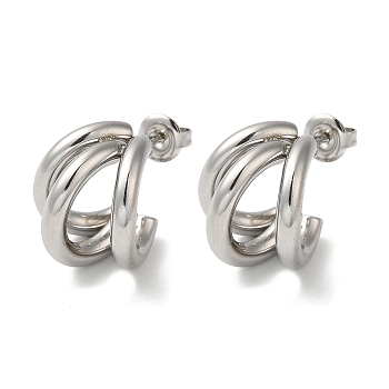 304 Stainless Steel Stud Earrings, Split Earrings, Half Hoop Earrings, Stainless Steel Color, 16x15mm