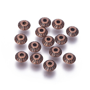Tibetan Style Alloy Beads, Lead Free & Nickel Free & Cadmium Free, Bicone, Red Copper Color, about 7mm long, 7mm wide, 4.5mm thick, hole: 1mm