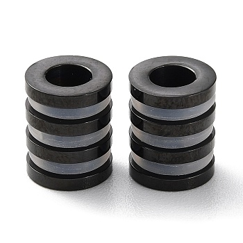 Ion Plating(IP) 303 Stainless Steel European Beads, Large Hole Beads, with Rubber Ring, Grooved Column, Gunmetal, 10x8mm, Hole: 4mm