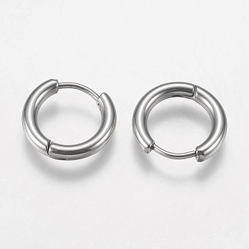 201 Stainless Steel Huggie Hoop Earrings Findings, with 304 Stainless Steel Pins, Stainless Steel Color, 14x15x2.5mm, 10 Gauge, Pin: 0.9mm