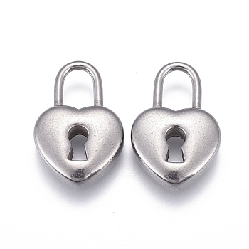 304 Stainless Steel Pendants, Heart Lock, Stainless Steel Color, 19x13x5mm, Hole: 4x6mm