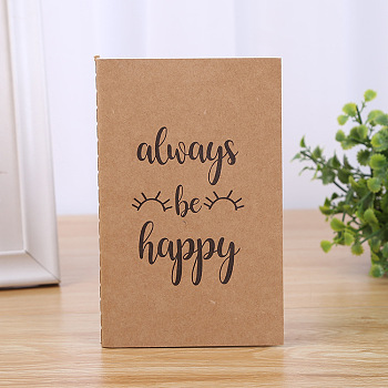 A6 Rectangle Kraft Paper Notebooks, for Office & School Supplies, Word Always be Happy, Smiling Face, 140x105mm