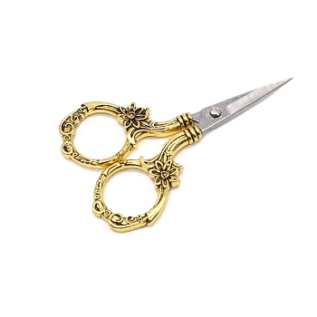 Stainless Steel Flower Scissors, Embroidery Scissors, Sewing Scissors, with Zinc Alloy Handle, Antique Golden, 90mm