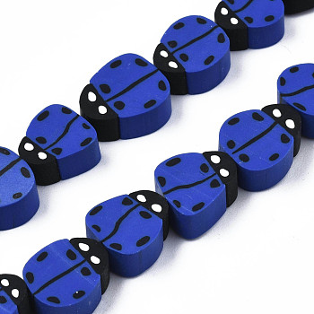 Handmade Polymer Clay Bead Strands, Ladybug, Medium Blue, 8~12x7.5~10x4~5mm, Hole: 1.5~2mm, about 38~40pcs/strand, 14.17 inch~15.35 inch(36~39cm)