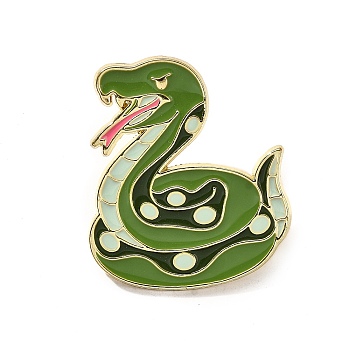 Chinese Zodiac Snake Enamel Pins, Alloy Brooches for Backpack Clothes, Green, 30x26mm