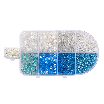 DIY Beads Jewelry Making Finding Kit, Including Glass Seed Beads, Transparent Heart & Letter Pattern Acrylic Beads, ABS Plastic Pearl Beads, Light Blue, Beads: 1210~1225pcs/set