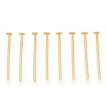 Brass Flat Head Pins, Long-Lasting Plated, Real Gold Plated, Nickel Free, Real 18K Gold Plated, 15x0.7mm, head: 2mm, 833pcs/bag.