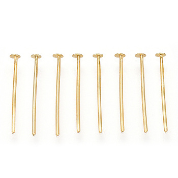 Brass Flat Head Pins, Long-Lasting Plated, Real Gold Plated, Nickel Free, Real 18K Gold Plated, 15x0.7mm, head: 2mm, 813pcs/bag.