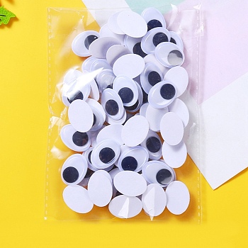 Plastic Doll Craft Activities Eyeball Moving Eyes, with Back Adhesive Stickers, Oval, White, 19x14x4mm, 70pcs/bag