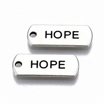 Tibetan Style Alloy Pendants, Lead Free & Cadmium Free, Inspirational Message Charms, Rectangle with Word Hope, Antique Silver, 8x20.5x1.5mm, Hole: 1.6mm, about 650pcs/1000g