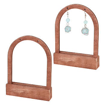 Hollow Arch Shaped Wood Single Pair Earring Diaplay Stands, 2-Hole Earring Display Holder, Coconut Brown, 10x2x13.5cm