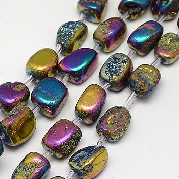Electroplate Natural Druzy Quartz Crystal Cuboid Beads Strands, Dyed, Multi-color Plated, 10~16x4~12x4~8mm, Hole: 1mm, about 20pcs/strand, 15.74 inch